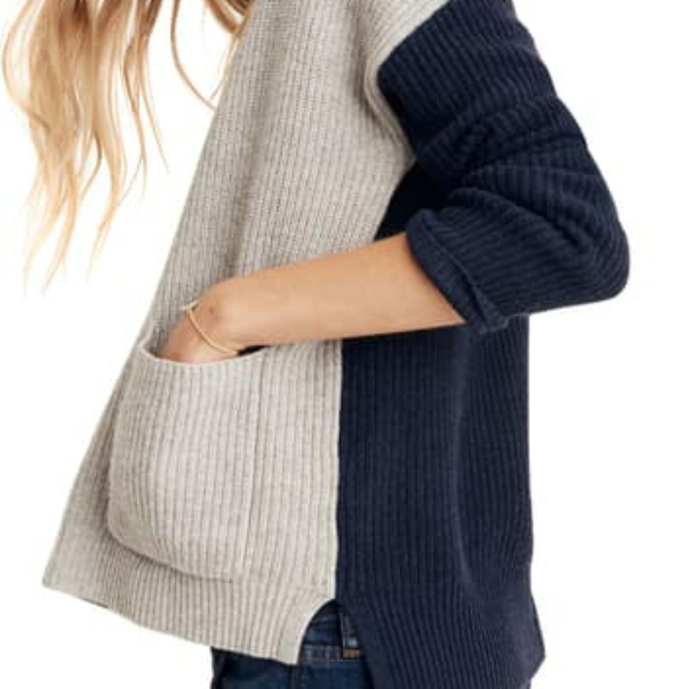 Madewell Boxy Navy Harper Rib Knit Women's Sweater - Picture 2 of 16